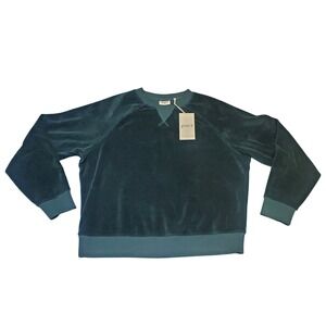 NWT Pact Women's Dark Spruce Cotton Velour Crew Pullover S GOTS Fair Trade